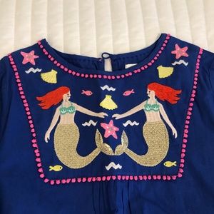 Boden Girls Beach Tunic Cover Up Dress Embroidered Blue Pink Cotton Size 9/10